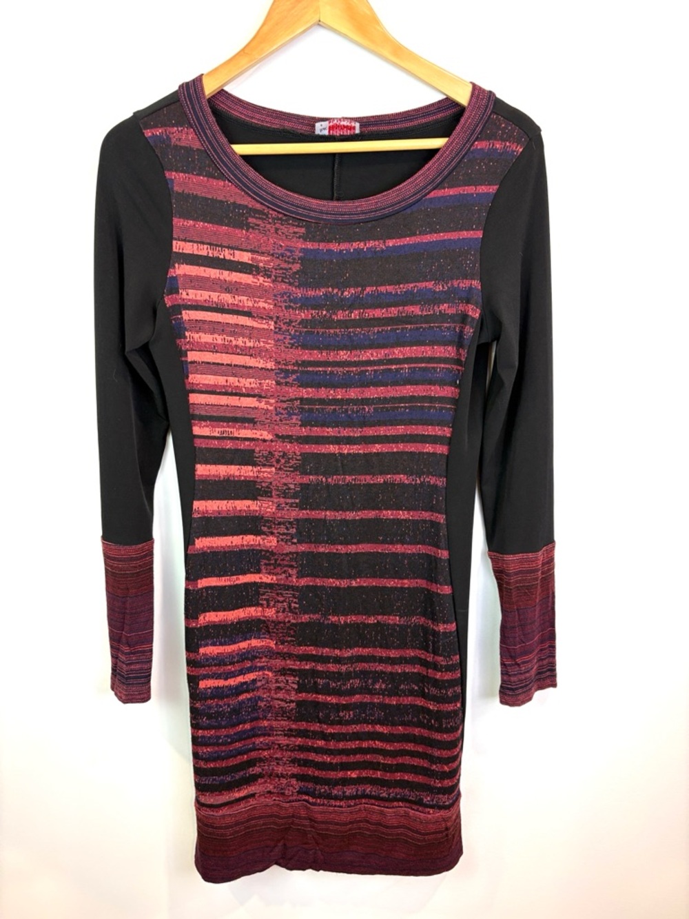 Luc Fontaine Striped Bodycon Dress in Black and Berry size 4